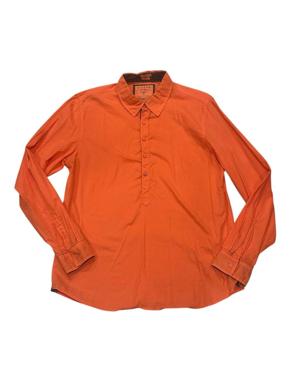 Guess Logan Regular Fit Orange Long Sleeve Henley Button Up Shirt XL